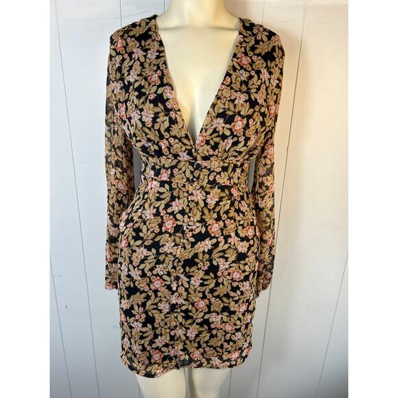 Nasty Gal Nothin'Bud Love Floral Long Sleeve Mini Dress in Women's Size 6 - Picture 4 of 7